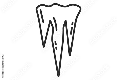 Black and white tooth sketch with a cartoonish style - stock vector