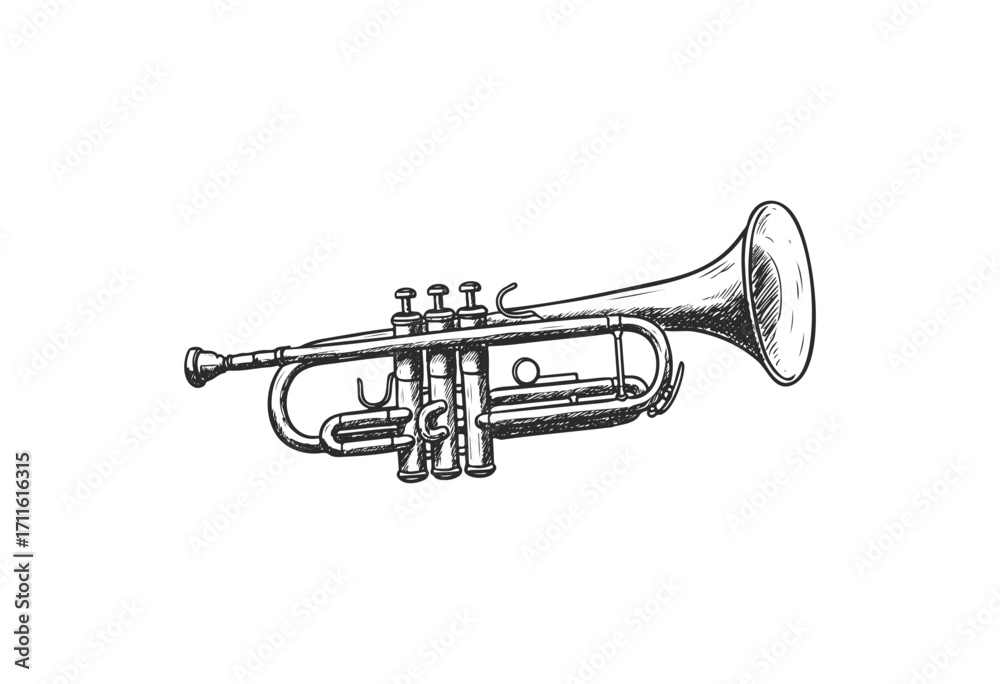 Obraz premium Illustration of a classic trumpet with detailed valves and mouthpiece - stock vector