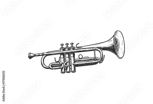Illustration of a classic trumpet with detailed valves and mouthpiece - stock vector