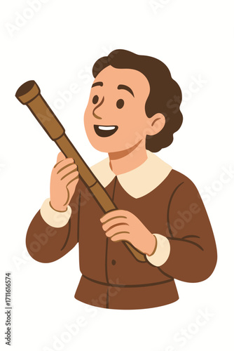 Curious Young Astronomer Boy Eagerly Exploring the Wonders of the Universe with a Telescope