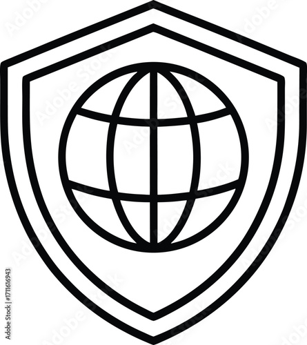 responsibility shield with globe outline icon vector.