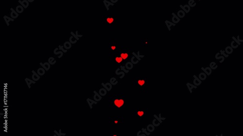Animated hearts flying upward with alpha channel, 4K live style social media heart animation on transparent background