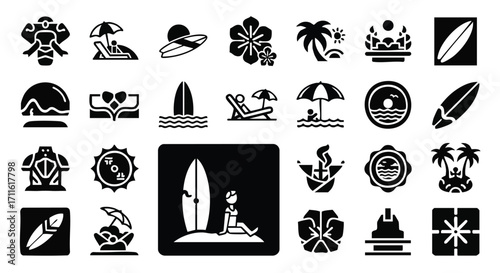 Dreaming of a summer getaway? These iconic beach vacation icons evoke tropical vibes