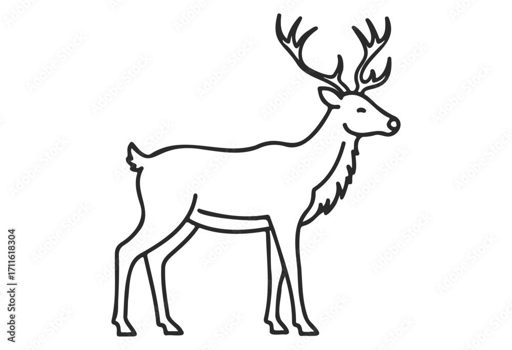 Obraz premium Outline of majestic stag with large antlers in minimalist style - stock vector