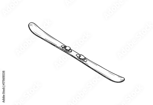 Monochrome illustration of a ski with bindings - stock vector