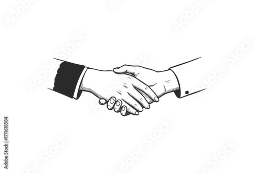 Black and white handshake depiction of business agreement or partnership - stock vector