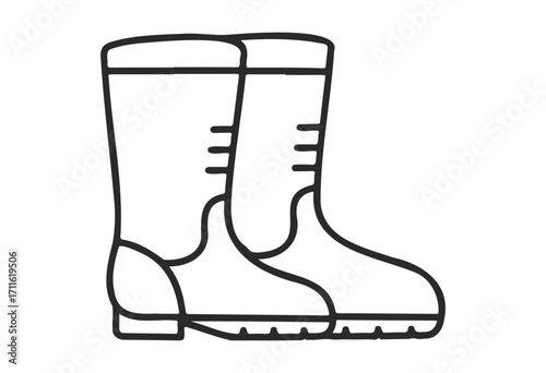 Outline drawing of sturdy rubber boots for outdoor work or rainy weather - stock vector