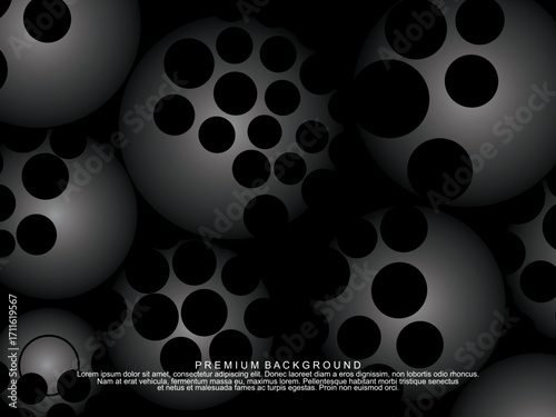 Black background with gradient black 3D abstract ball pattern with hole texture, suitable for digital technology themes, modern, etc.