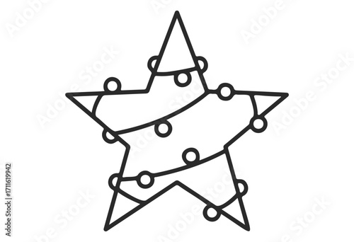 Simple star outline with wrapped string lights design - stock vector
