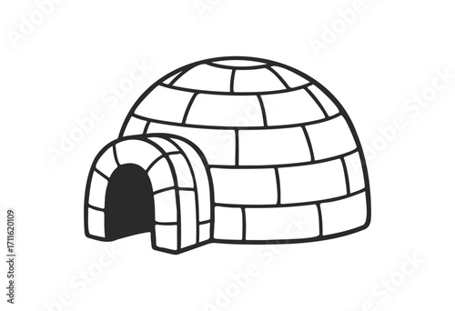 Simple black and white igloo drawing with brick detailing - stock vector