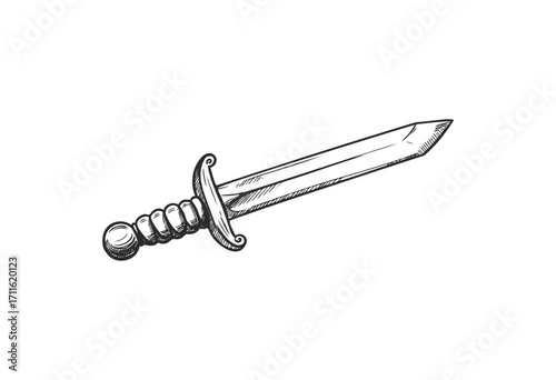 Vintage engraved sword illustration with ornate handle - stock vector