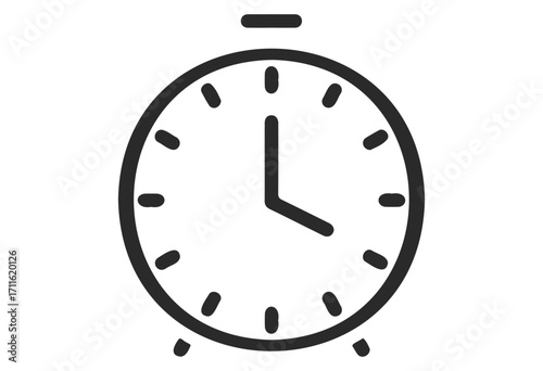 Minimalist black alarm clock icon with simple design and clear time display - stock vector