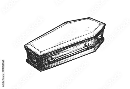Hand-drawn wooden coffin illustration - stock vector