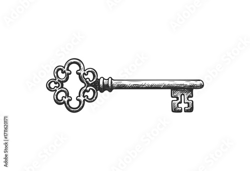 Vintage ornate skeleton key with intricate victorian design - stock vector