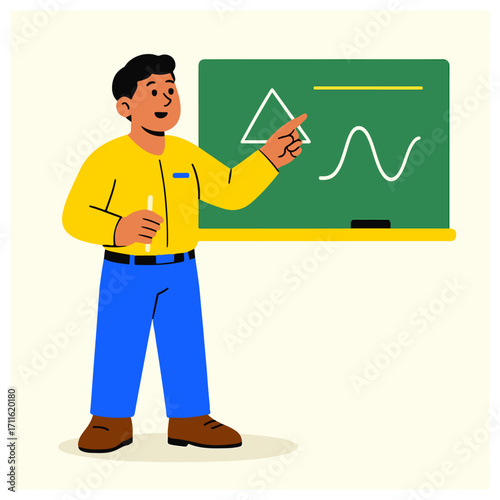 Math Teacher Explaining Geometry at Chalkboard