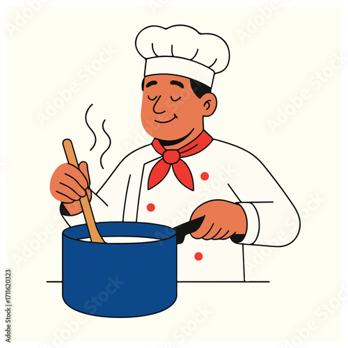 Chef Cooking in Pot — Restaurant & Culinary Illustration