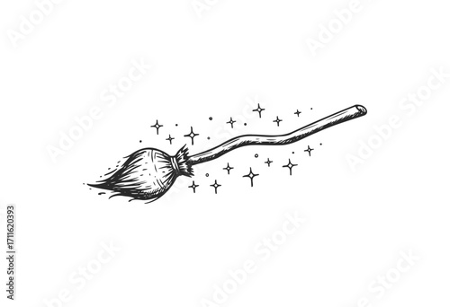 Vintage magic broomstick with sparkles art - stock vector