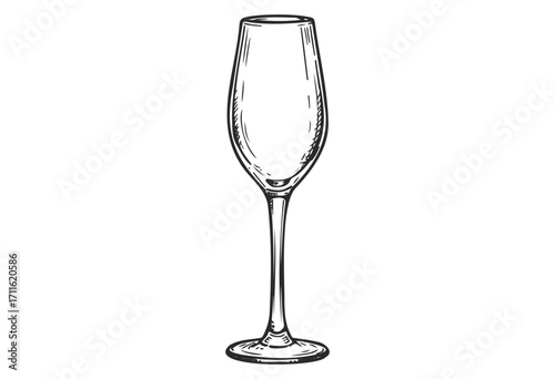 Elegant sketch of a tall champagne flute with detailed lines and curved design - stock vector