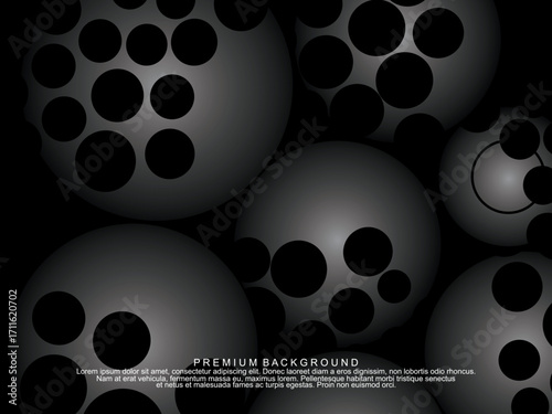 Black background with gradient black 3D abstract ball pattern with hole texture, suitable for digital technology themes, modern, etc.