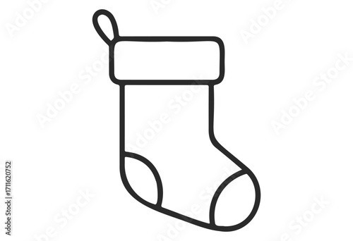 Simple black and white christmas stocking outline icon design - stock vector