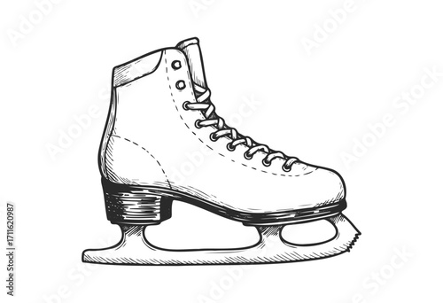 Hand-drawn ice skate illustration with detailed lace and blade design - stock vector
