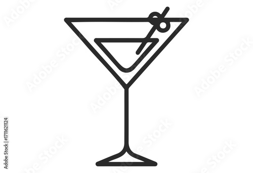 Simple martini glass icon with olive garnish on a transparent - stock vector