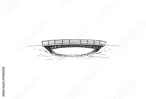 Simple black and white bridge illustration over water - stock vector
