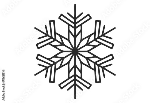 Intricate geometric snowflake design in black line art - stock vector