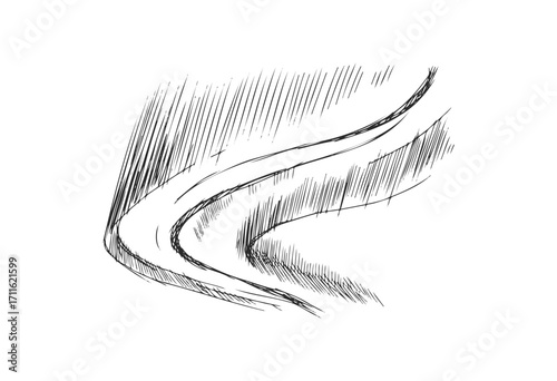 Artistic curved roadway sketch with dynamic lines and perspective - stock vector