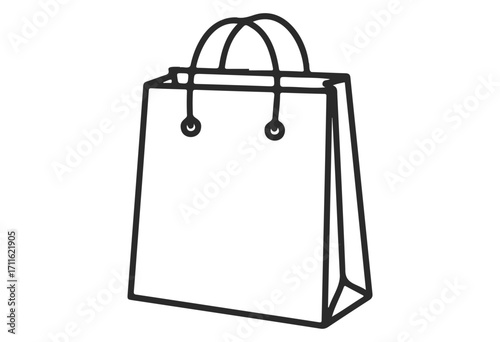 Simple black and white shopping bag illustration with handles - stock vector