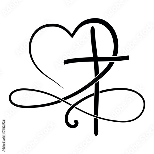 Heart cross infinity symbol, faith love eternal spiritual graphic icon