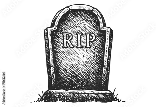 Vintage gravestone illustration featuring rip inscription in black and white - stock vector