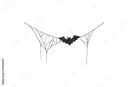 Minimalist bat illustration with web wings in flight - stock vector