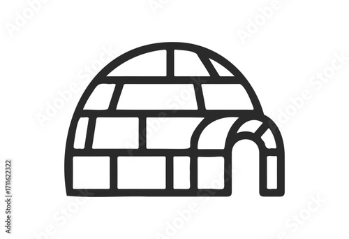 Minimalist black and white igloo line drawing symbolizing arctic architecture - stock vector
