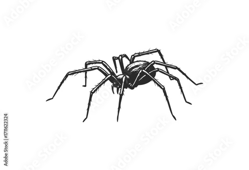 Detailed black and white illustration of a spider with intricate legs and body pattern - stock vector