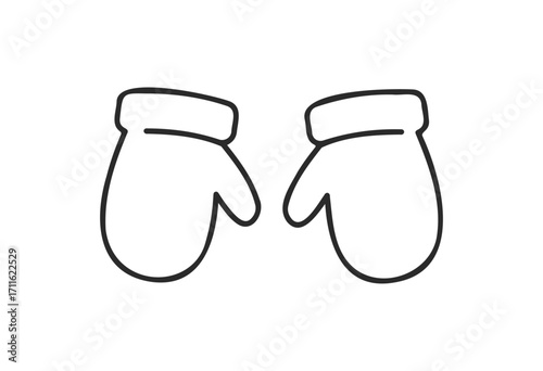 Simple black outline of winter mittens - stock vector