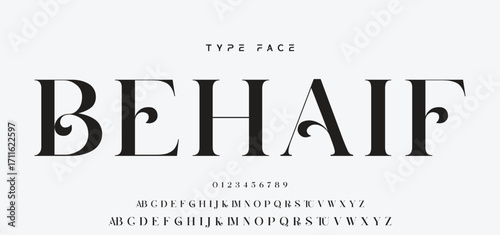 Elegant Font Uppercase and Number. Classic Lettering Minimal Fashion Designs. Typography modern serif fonts regular decorative vintage concept. vector illustration.