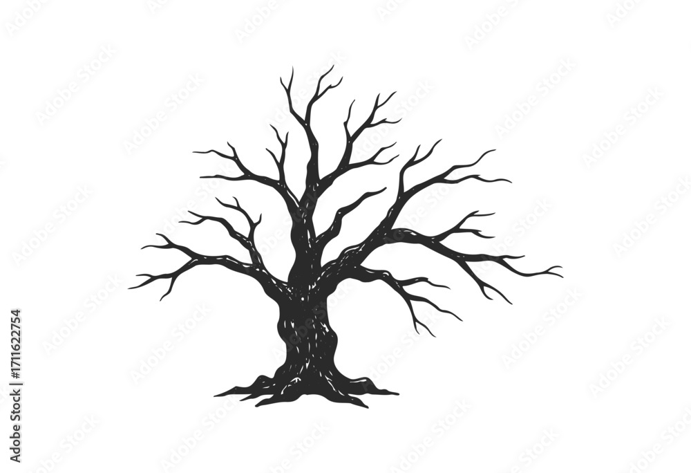 Fototapeta premium Silhouette of a leafless tree with gnarled branches - stock vector