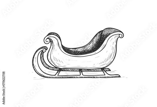 Vintage hand-drawn sleigh illustration with curved design and detailing - stock vector