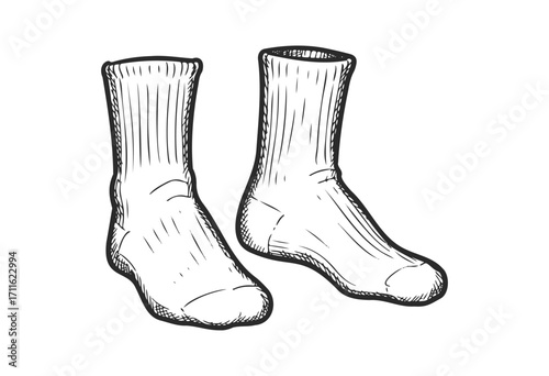 Hand-drawn sketch of classic white socks - stock vector