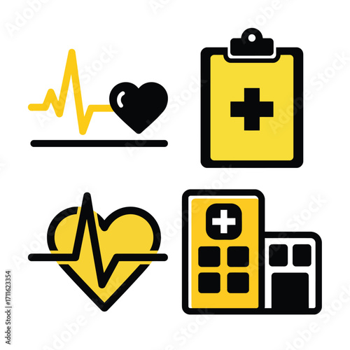Collection of medical icons featuring a wheelchair, ultrasound machine, portable scanner, and ear, isolated on white background
