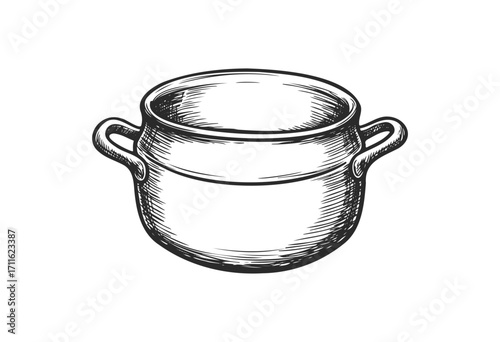 Vintage hand-drawn cooking pot illustration with dual handles - stock vector