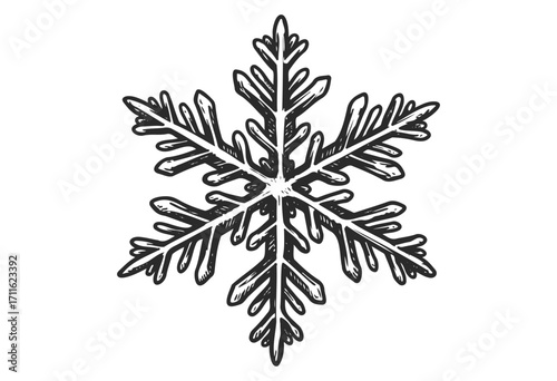 Hand-drawn snowflake illustration with intricate details - stock vector
