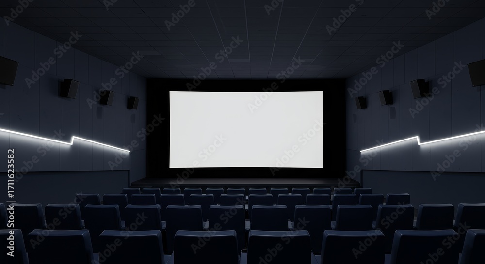 Fototapeta premium Empty auditorium showcasing a pristine white screen and unoccupied seats