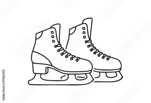 Line drawing of classic lace-up ice skates with blades - stock vector