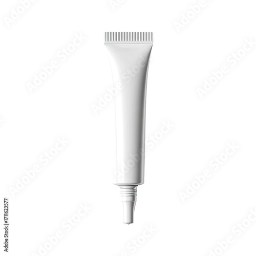 White tube of cosmetic cream.  Vertical, smooth,  plastic,  product