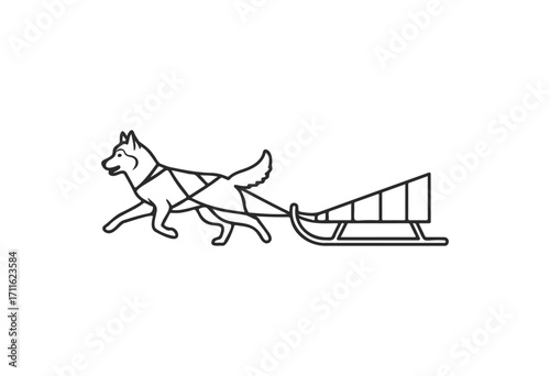 Outline of sled dog pulling sleigh in minimalist design - stock vector