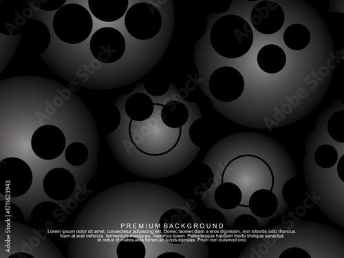Black background with gradient black 3D abstract ball pattern with hole texture, suitable for digital technology themes, modern, etc.