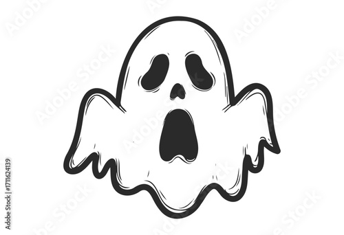 Cartoon ghost with open mouth and flowing arms - stock vector