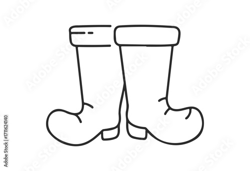 Black and white outline of pair of boots with simple design and thick soles - stock vector